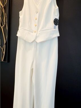 Women's White Wide-Leg Jumpsuit with Vest Detail